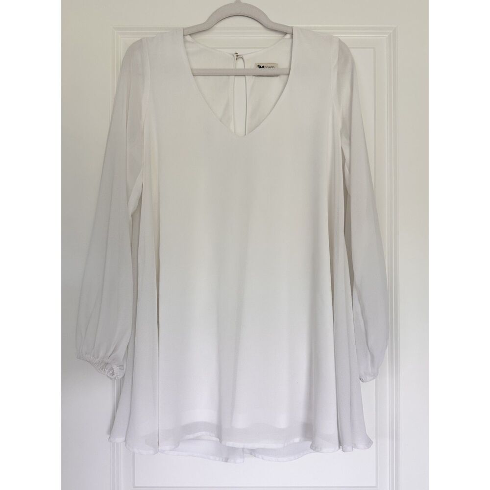 Show Me Your Mumu Blouse Medium White Sheer Long Sleeve V Neck Tunic Top
